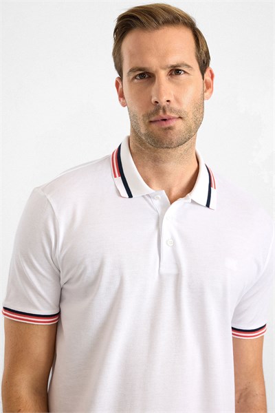 Beyaz Slim Düz Baskısız Pike Polo Yaka Standart Tişört