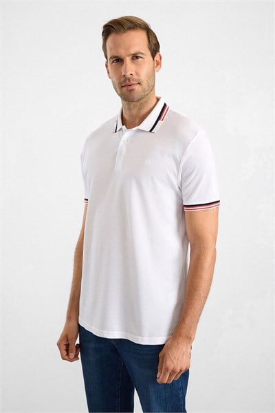 Beyaz Slim Düz Baskısız Pike Polo Yaka Standart Tişört