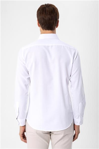 Beyaz Slim Fit Düz Düğmeli Yaka Gömlek