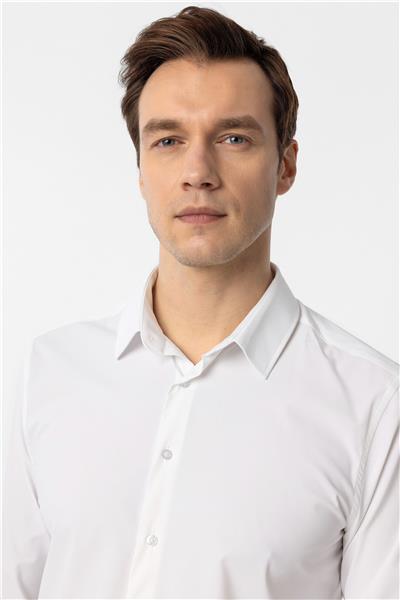 Beyaz Slim Fit Düz Klasik Yaka Gömlek