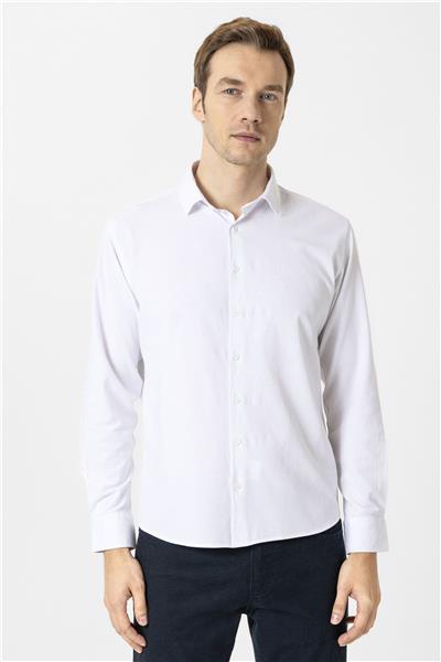 Beyaz Slim Fit Düz Klasik Yaka Gömlek