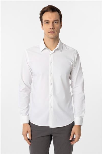 Beyaz Slim Fit Düz Klasik Yaka Gömlek