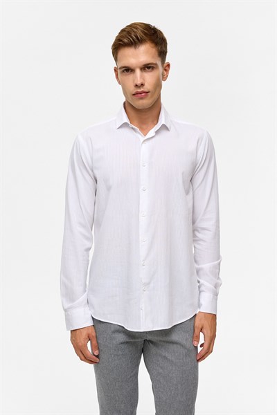 Beyaz Slim Düz Klasik Yaka Gömlek