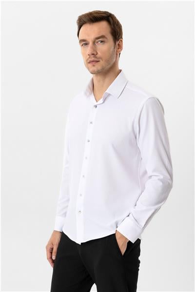 Beyaz Slim Fit Düz Klasik Yaka Gömlek