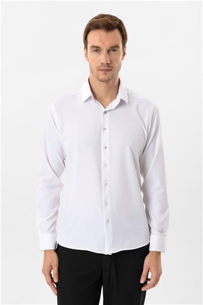 Beyaz Slim Fit Düz Klasik Yaka Gömlek