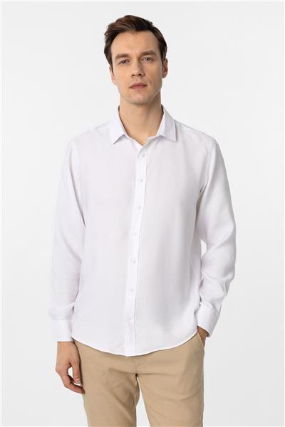 Beyaz Slim Fit Düz Klasik Yaka Gömlek