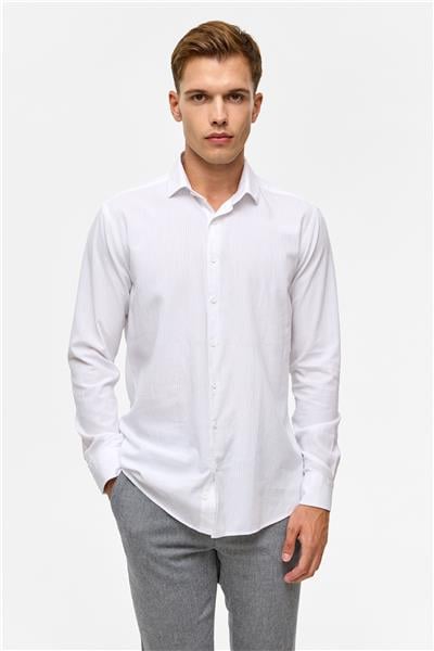 Beyaz Slim Düz Klasik Yaka Gömlek