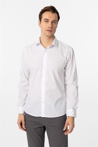 Beyaz Slim Düz Klasik Yaka Gömlek