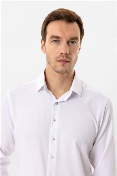 Beyaz Slim Fit Düz Klasik Yaka Gömlek