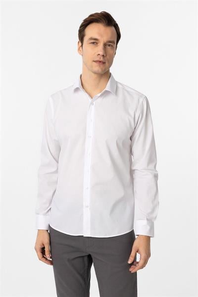 Beyaz Slim Düz Klasik Yaka Gömlek