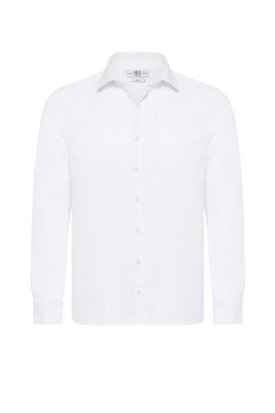 Beyaz Slim Fit Düz Klasik Yaka Gömlek