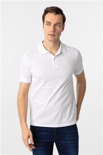 Beyaz Slim Fit Düz Polo Yaka Tişört