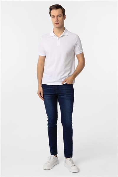 Beyaz Slim Fit Düz Polo Yaka Tişört