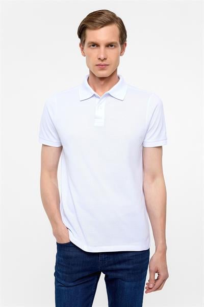 Beyaz Slim Düz Polo Yaka Tişört