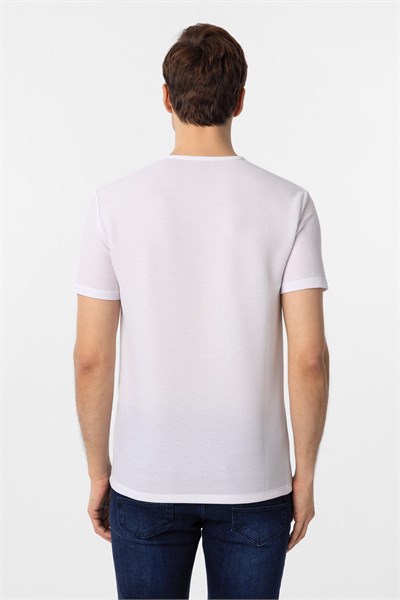 Beyaz Slim Fit Armürlü Bisiklet Yaka Tişört