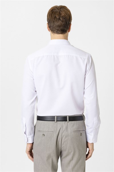 Beyaz Slim Fit Armürlü Klasik Yaka Gömlek