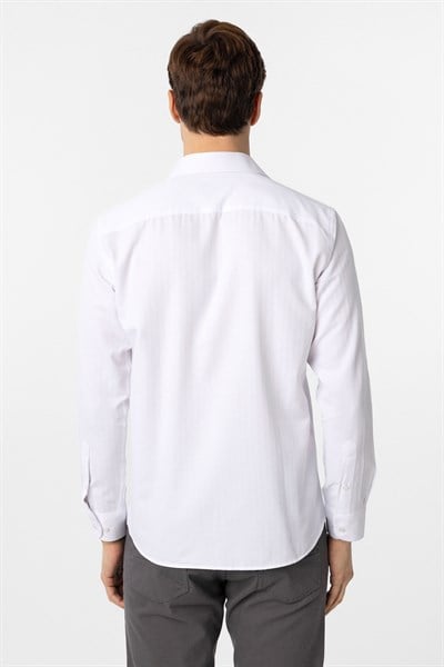 Beyaz Slim Fit Armürlü Klasik Yaka Gömlek