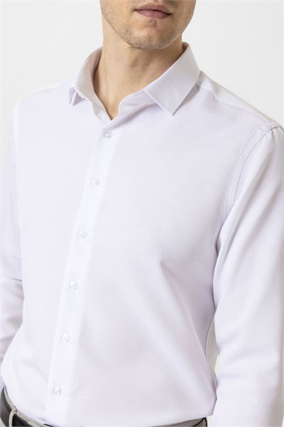 Beyaz Slim Fit Armürlü Klasik Yaka Gömlek