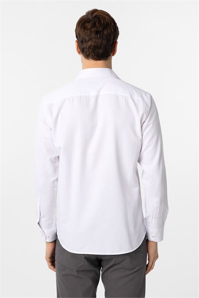Beyaz Slim Fit Armürlü Klasik Yaka Gömlek