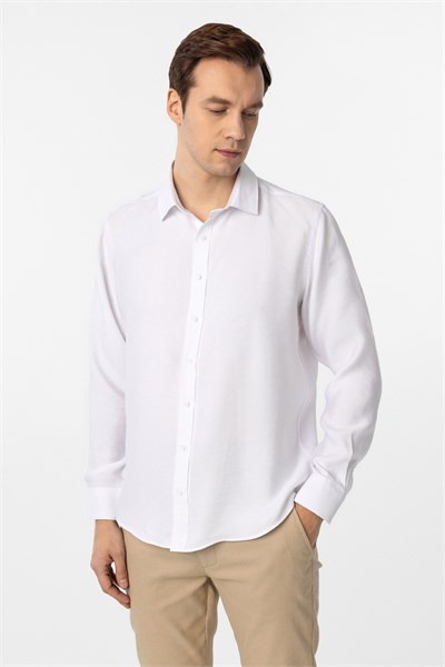 Beyaz Slim Fit Düz Klasik Yaka Gömlek