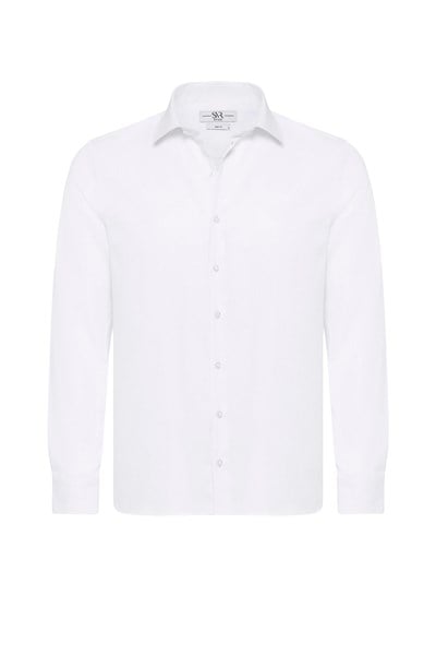 Beyaz Slim Fit Düz Klasik Yaka Gömlek