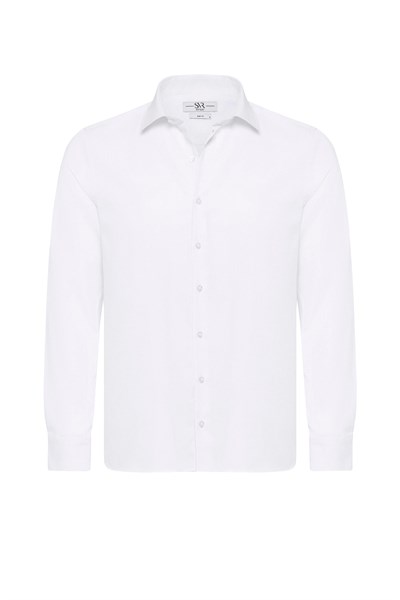 Beyaz Slim Fit Düz Klasik Yaka Gömlek