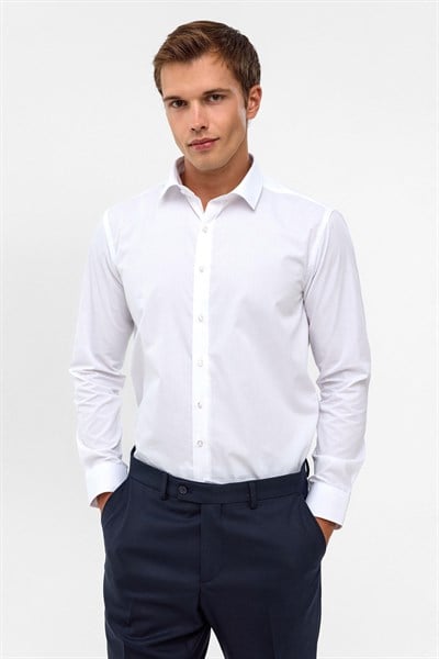 Beyaz Slim Fit Düz Klasik Yaka Gömlek