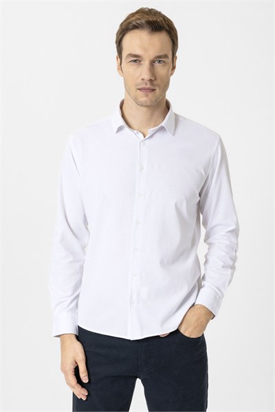 Beyaz Slim Fit Düz Klasik Yaka Gömlek