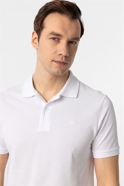 Beyaz Slim Fit Düz Polo Yaka Tişört