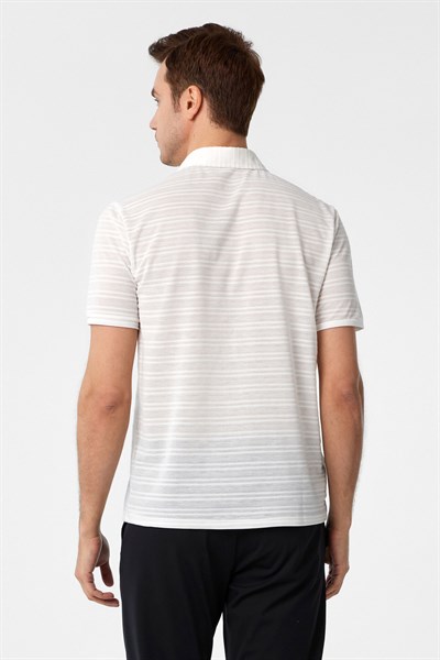 Beyaz Slim Fitilli Polo Yaka Tişört