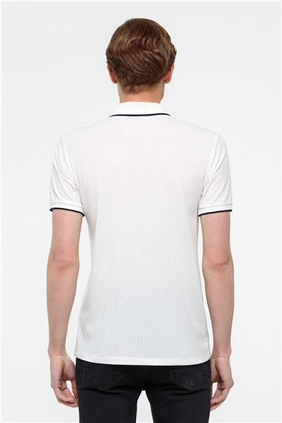 Beyaz Slim Fitilli Polo Yaka Tişört