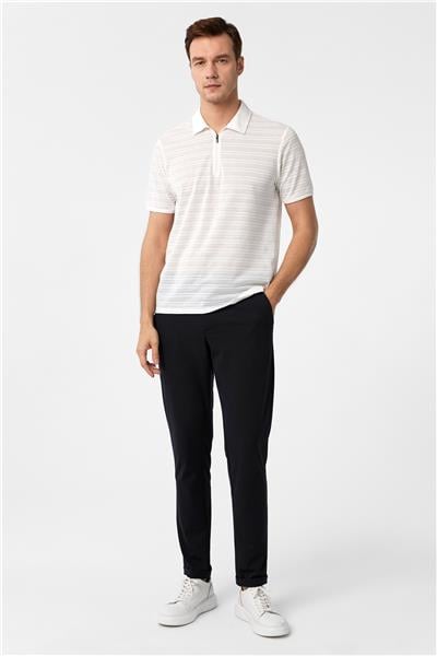 Beyaz Slim Fitilli Polo Yaka Tişört