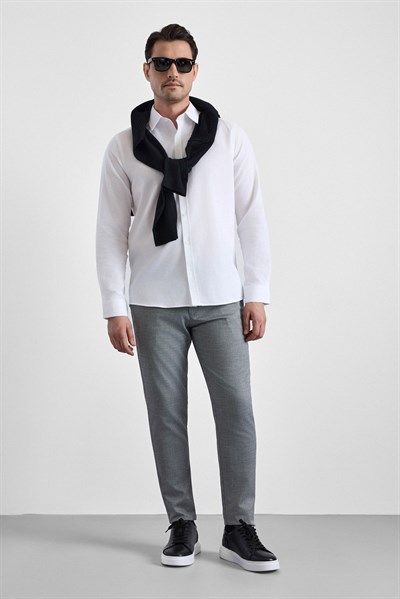 Beyaz Slim Klasik Yaka Düz Uzun Kollu Casual Gömlek