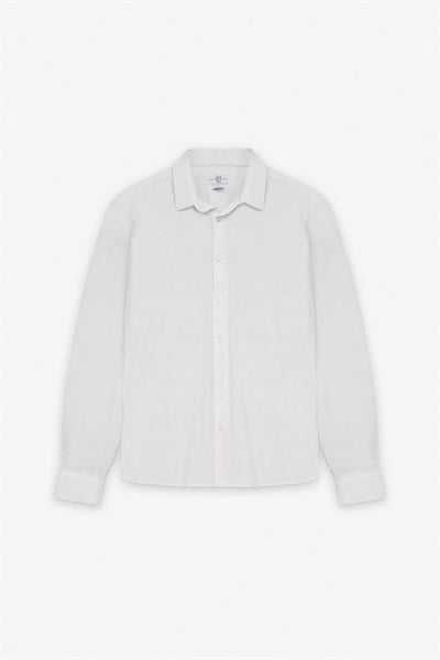 Beyaz Slim Klasik Yaka Düz Uzun Kollu Casual Gömlek