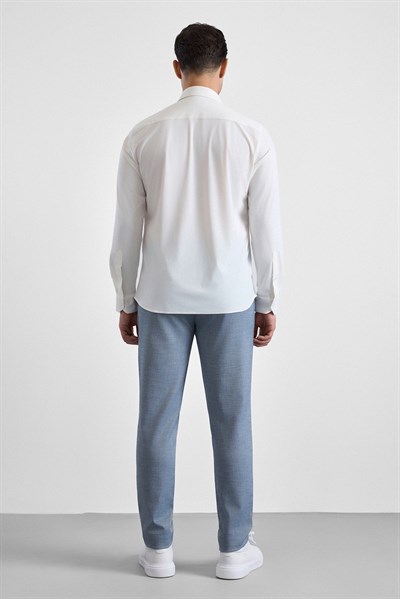 Beyaz Slim Klasik Yaka Düz Uzun Kollu Casual Gömlek