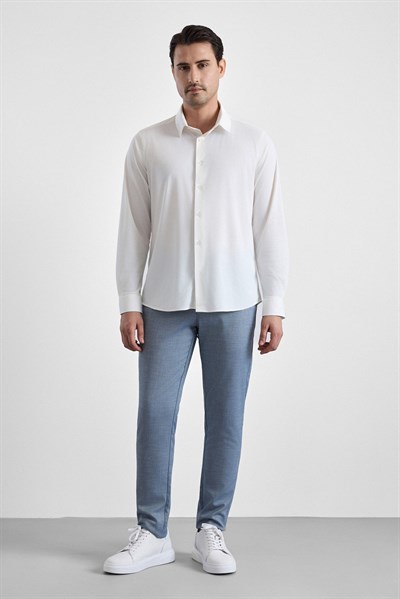 Beyaz Slim Klasik Yaka Düz Uzun Kollu Casual Gömlek