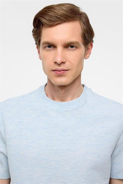 Buz Mavi Regular Armürlü Bisiklet Yaka Tişört