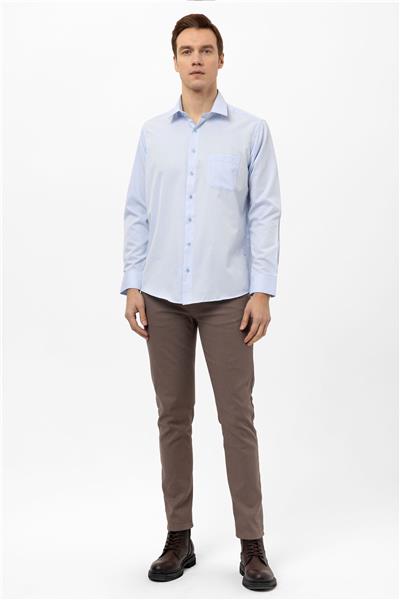 Buz Mavi Regular Armürlü Klasik Yaka Gömlek