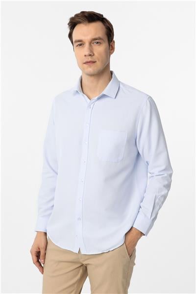 Buz Mavi Regular Fit Armürlü Klasik Yaka Gömlek