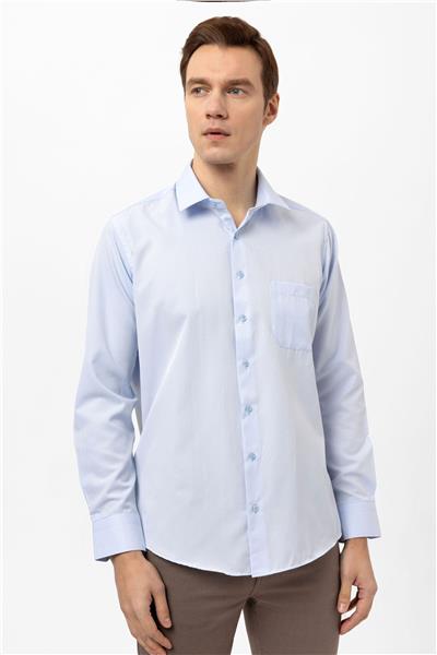Buz Mavi Regular Armürlü Klasik Yaka Gömlek
