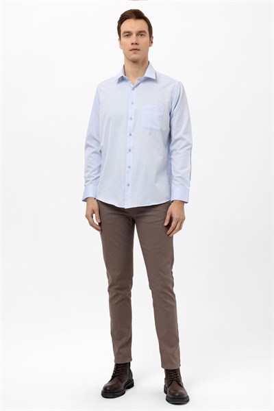 Buz Mavi Regular Armürlü Klasik Yaka Gömlek