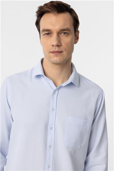 Buz Mavi Regular Fit Armürlü Klasik Yaka Gömlek