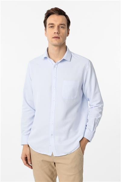 Buz Mavi Regular Fit Armürlü Klasik Yaka Gömlek