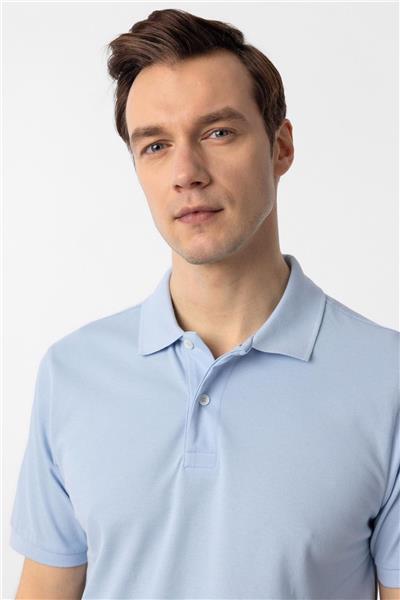 Buz Mavi Regular Armürlü Polo Yaka Tişört