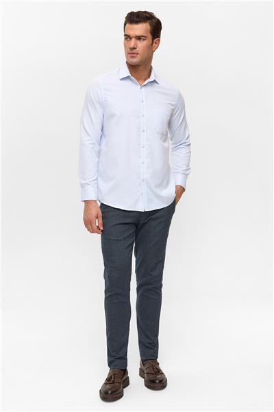 Buz Mavi Regular Desenli Klasik Yaka Gömlek