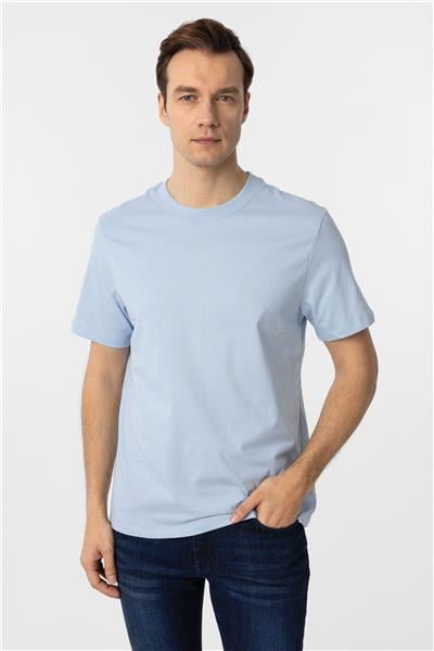 Buz Mavi Regular Düz Bisiklet Yaka Tişört