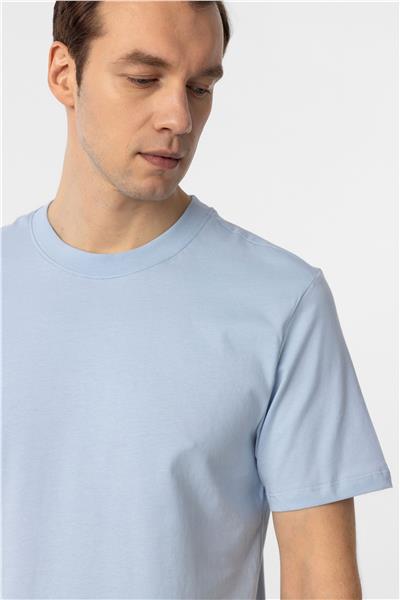 Buz Mavi Regular Düz Bisiklet Yaka Tişört