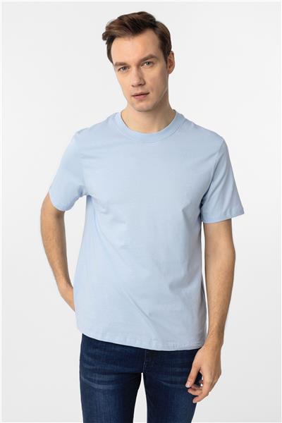 Buz Mavi Regular Düz Bisiklet Yaka Tişört