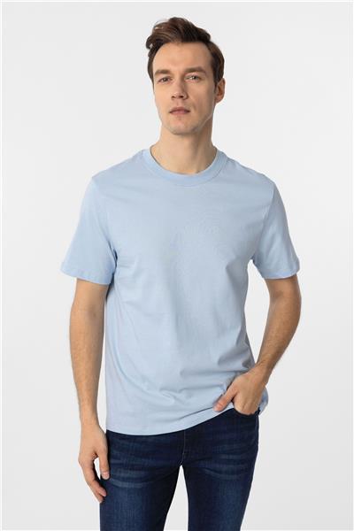 Buz Mavi Regular Düz Bisiklet Yaka Tişört