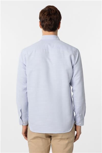 Buz Mavi Slim Fit Armürlü Düğmeli Yaka Gömlek